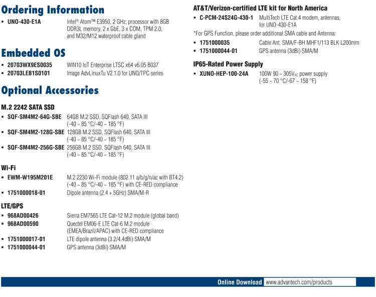 研華UNO-430 IP69K/IP68 Waterproof Edge Intelligence Gateway with Intel? Atom? E3950 CPU