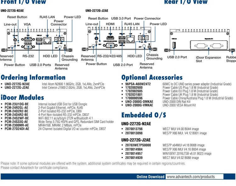 研華UNO-2272G 袖珍型嵌入式工控機(jī)，搭配Intel? Atom?處理器，1 x GbE, 2 x mPCIe, VGA/HDMI