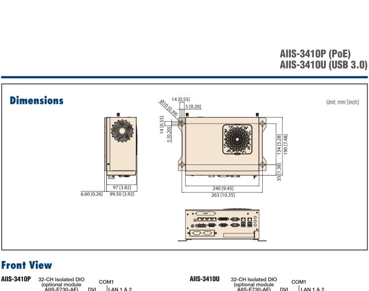 研華AIIS-3410 Compact Vision System, Supports Intel? 6th generation Core i CPU, 4-CH Camera Interface for GigE PoE or USB 3.0