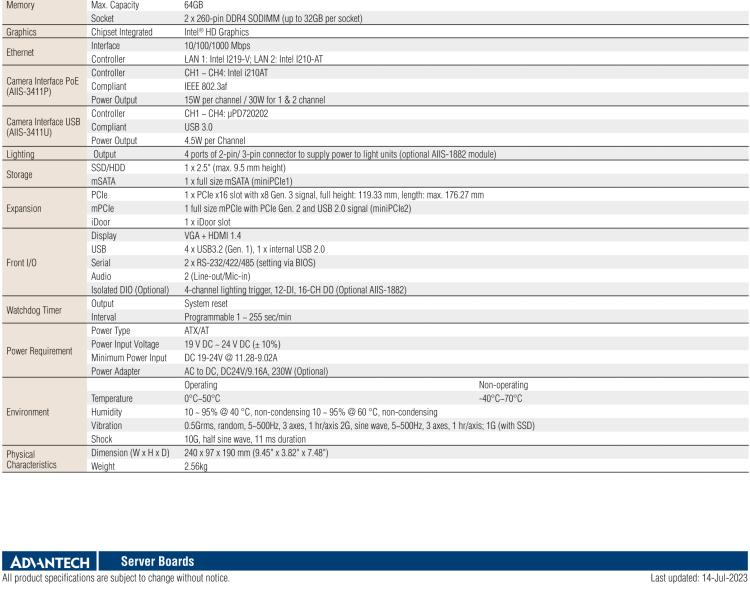 研華AIIS-3411 緊湊型視覺系統(tǒng)，支持Intel? 第10代 Core i CPU, 4路攝像頭支持 GigE PoE或 USB 3.0接口, PCIe擴展槽, 支持4路光源和隔離DIO