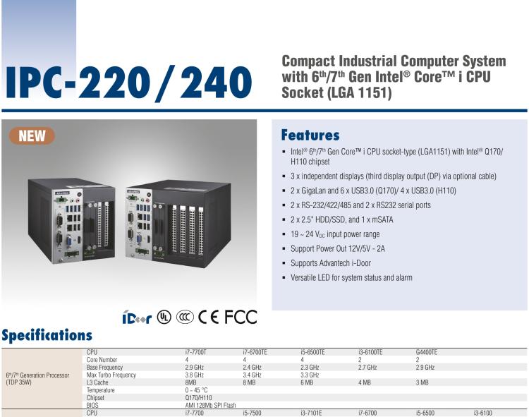 研華IPC-240 緊湊型工業(yè)電腦，帶第六/七代Intel? Core? i CPU插槽(LGA 1151)