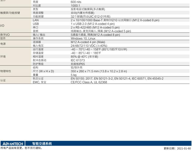 研華ITA-8120 滿足鐵路En50155認(rèn)證標(biāo)準(zhǔn)，12.1寸可觸屏式平板電腦，支持英特爾?凌動(dòng)x7-E3950處理器