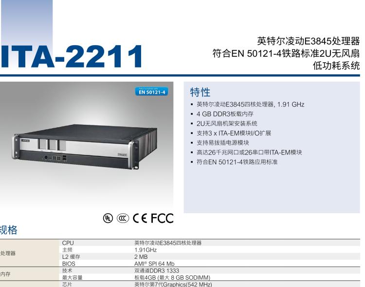 研華ITA-2211 帶有3個ITAM模塊的英特爾?凌動?E3845 2U無風(fēng)扇機架式系統(tǒng)