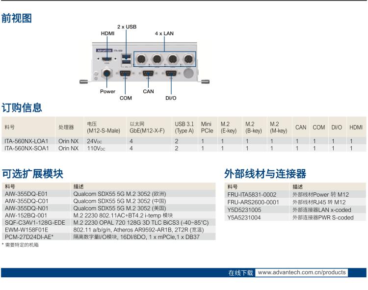 研華ITA-560NX 基于NVIDIA? Jetson Orin? NX 鐵路專用AI計(jì)算系統(tǒng)