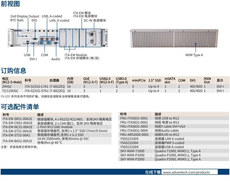 研華ITA-5231G Intel? 第6 代Core? i 處理器無風扇系統(tǒng)，EN 50155 鐵路應用