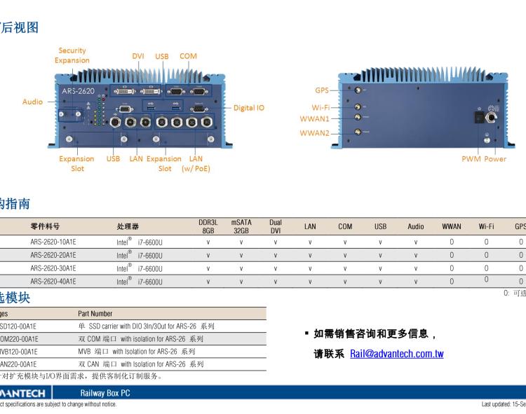 研華ARS-2620 EN50155 Intel? i7-6600U/i7-7600U 無風扇設(shè)計之列車車輛控制系統(tǒng)