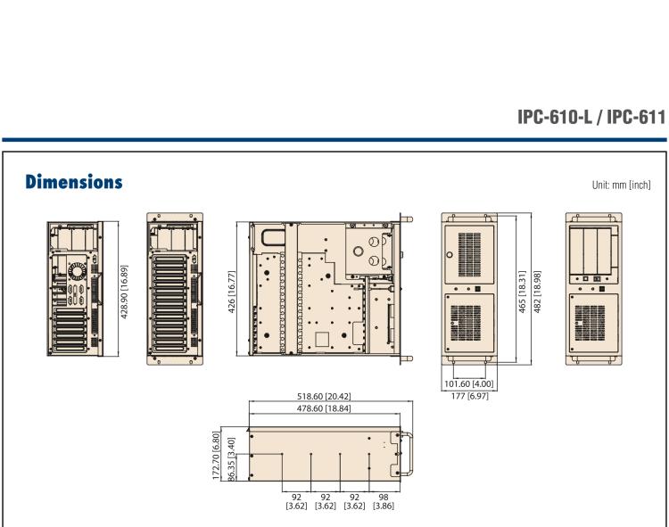 研華IPC-610-L 4U 15槽上架式機箱，支持前部可訪問風(fēng)扇