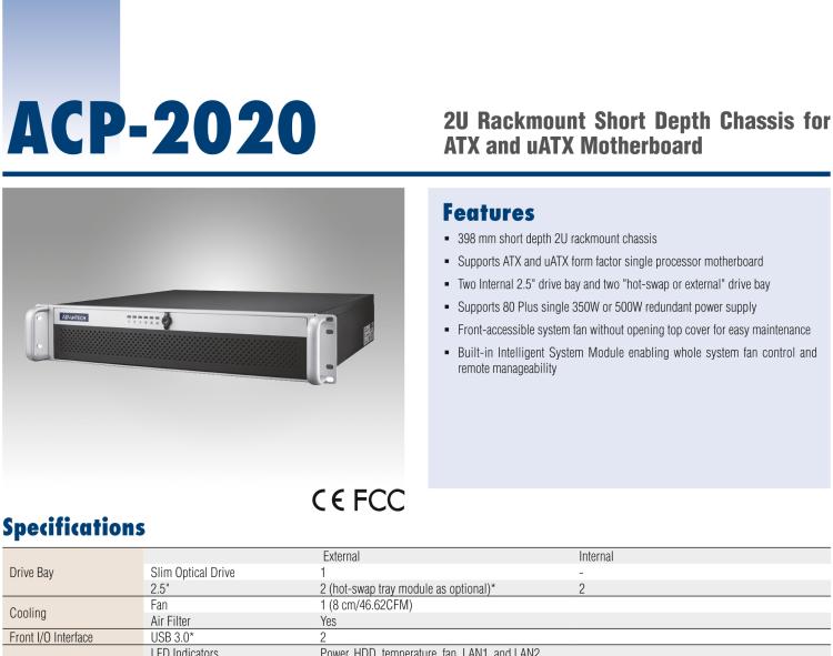 研華ACP-2020 2U Rackmount Short Depth Chassis for ATX and mATX Motherboard