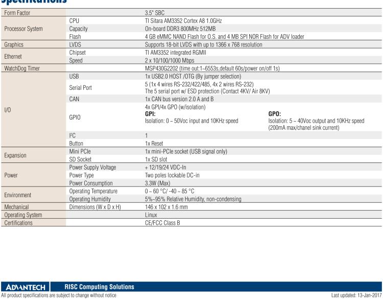 研華RSB-4220 基于TI AM3352 Cortex-A8 的3.5寸單板，寬溫、低功耗、無(wú)風(fēng)扇設(shè)計(jì)