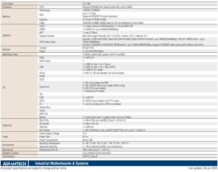 研華RSB-4810 Rockchip Arm Cortex-A55 RK3568 3.5" 單板電腦