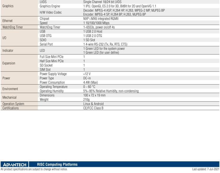 研華RSB-3410 基于NXP ARM Cortex A9 i.MX6 Dual Lite 1GHz 的Pico'-ITX單板電腦