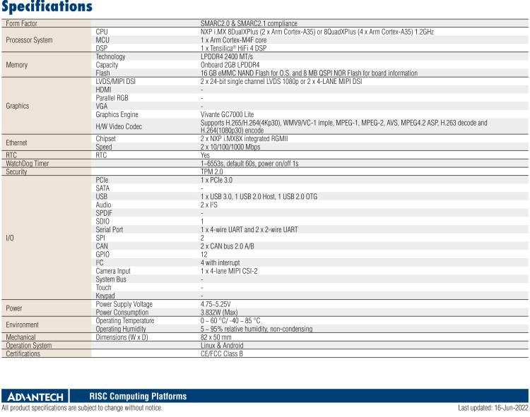 研華ROM-5620 基于NXP i.MX8X SMARC2.0 Arm核心板，多接口，低功耗設(shè)計(jì)