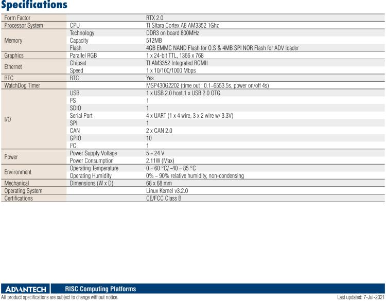 研華ROM-3310 基于TI AM3352 Cortex A8 1GHz RTX 2.0 的標準核心板，適用于寬溫抗震等工業(yè)自動化領(lǐng)域