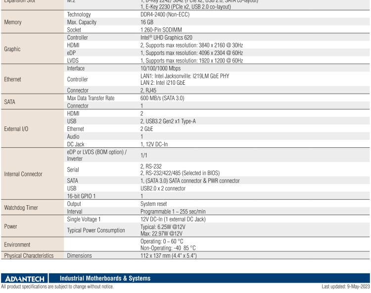 研華AIMB-U233 板載Intel 第8代 U系列 Core i3/i5/i7 處理器。低功耗高性能，無風(fēng)扇設(shè)計(jì)。