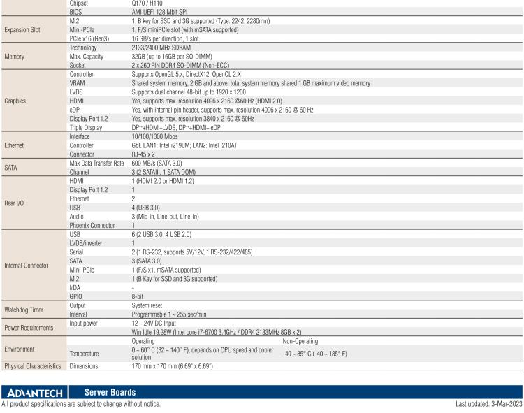 研華AIMB-275 適配Intel? 第6/7代 Core? i 處理器，搭載Intel Q170/H110芯片組。性能強(qiáng)勁，接口豐富。