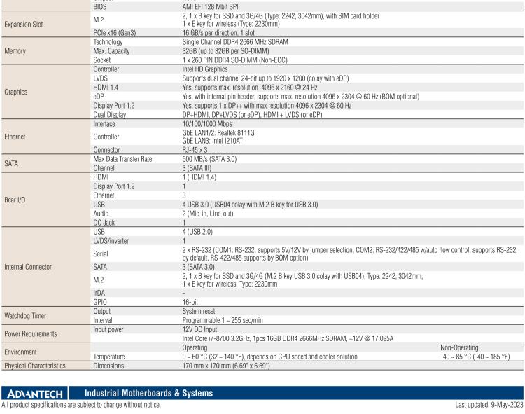 研華AIMB-286EF 適配Intel 第8/9代 Core i 處理器，搭載Intel H310芯片組。擁有1個PCIe x16插槽。超薄設(shè)計，接口豐富，是高端應(yīng)用中的高性價比方案。