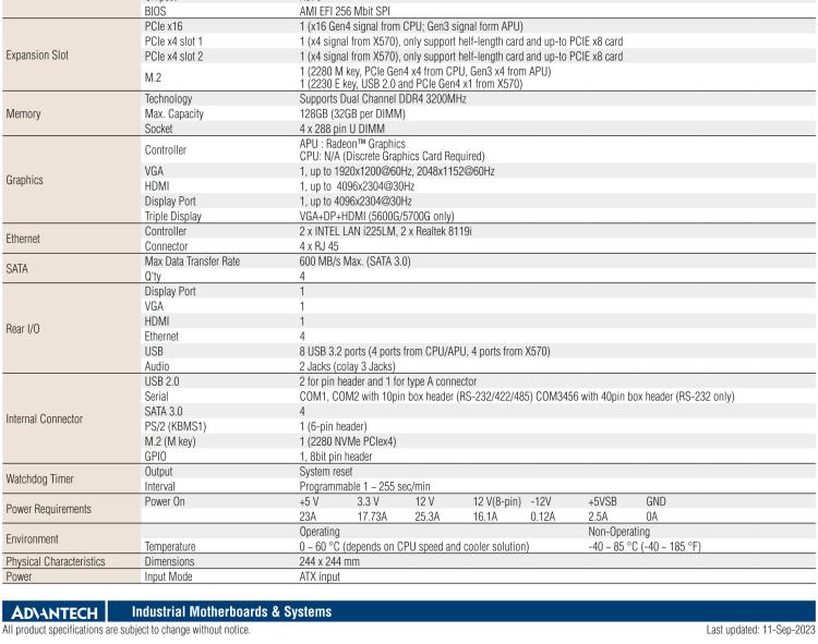 研華AIMB-522 適配AMD Ryzen? AM4 5000系列處理器，搭載X570芯片組。具有豐富接口，雙千兆網(wǎng)口和雙2.5GbE網(wǎng)口設計，用于自動化和人工智能圖像處理等高端行業(yè)。