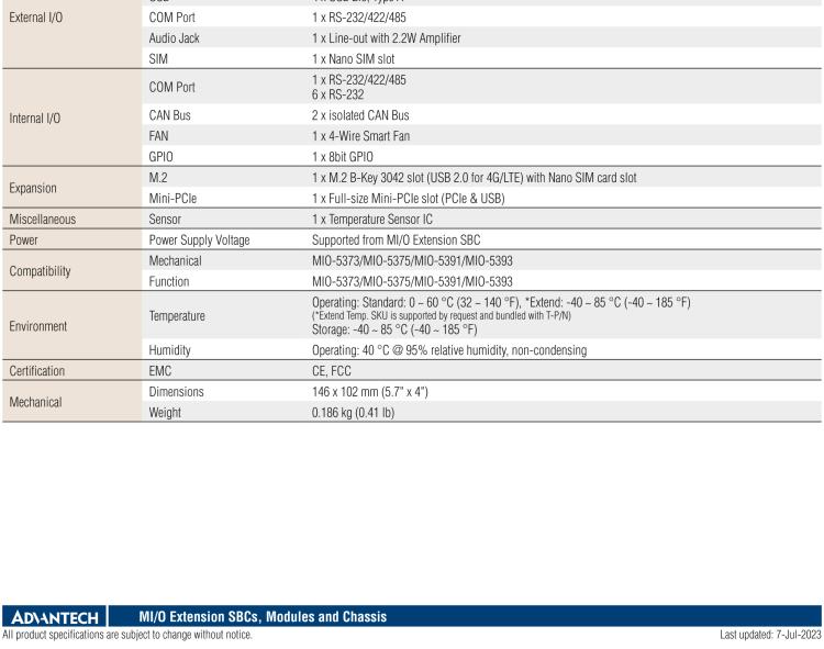 研華MIOe-260 M.2 B-key，高速 miniPCIe，雙Intel LAN，4個USB2.0、8個COM