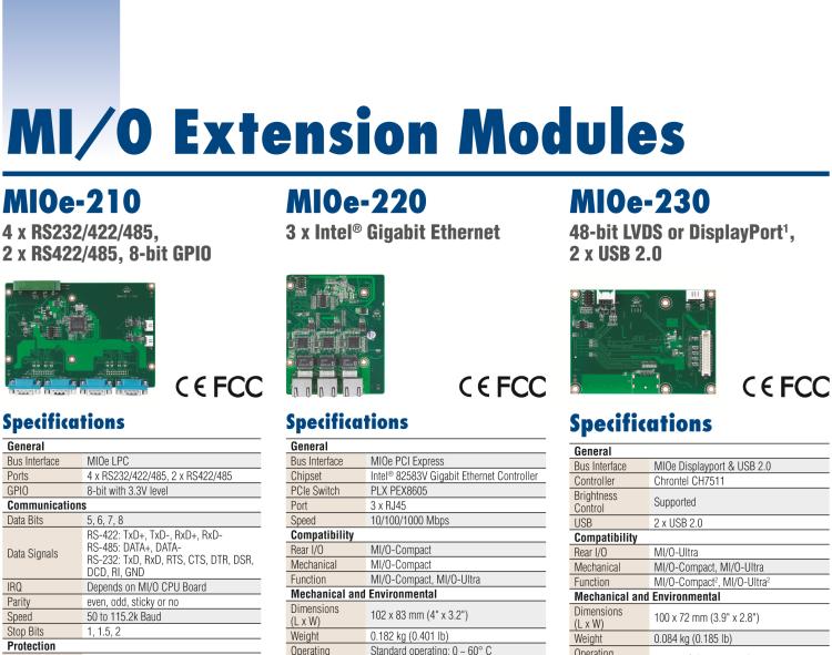 研華MIOE-110 2 x RS-232, 2 x RS-232/422/485 (帶5V/12V電源及隔離), 2USB 2.0，兼容2.5寸MIO單板