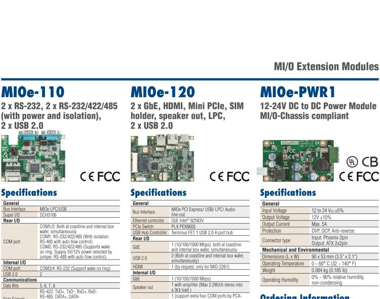 研華MIOE-110 2 x RS-232, 2 x RS-232/422/485 (帶5V/12V電源及隔離), 2USB 2.0，兼容2.5寸MIO單板