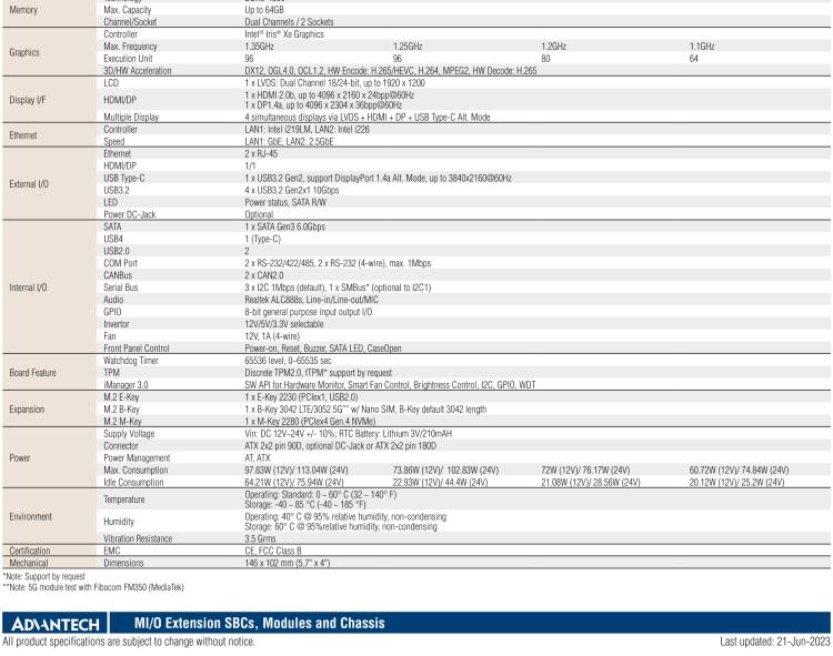 研華MIO-5377 第12代 Intel Core i7/ i5/ i3 P系列，3.5"單板電腦， 高達(dá)12 核心，TDP 28/15W