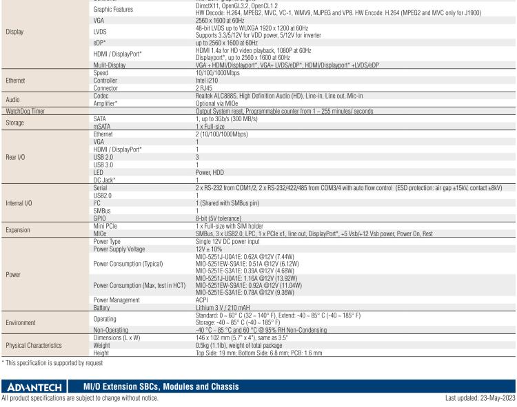 研華MIO-5251 3.5寸MIO單板電腦，采用嵌入式 Intel? Atom? E3825 &Intel? J1900處理器