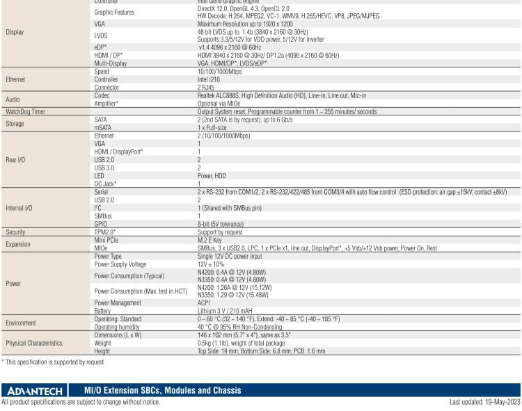 研華MIO-5350 英特爾第六代凌動 Atom?奔騰N4200/N3350，3.5寸單板電腦