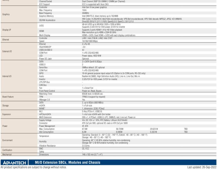 研華MIO-5391 第七代 Intel 高性能 筆記本Core-H CPU 3.5寸小尺寸嵌入式單板