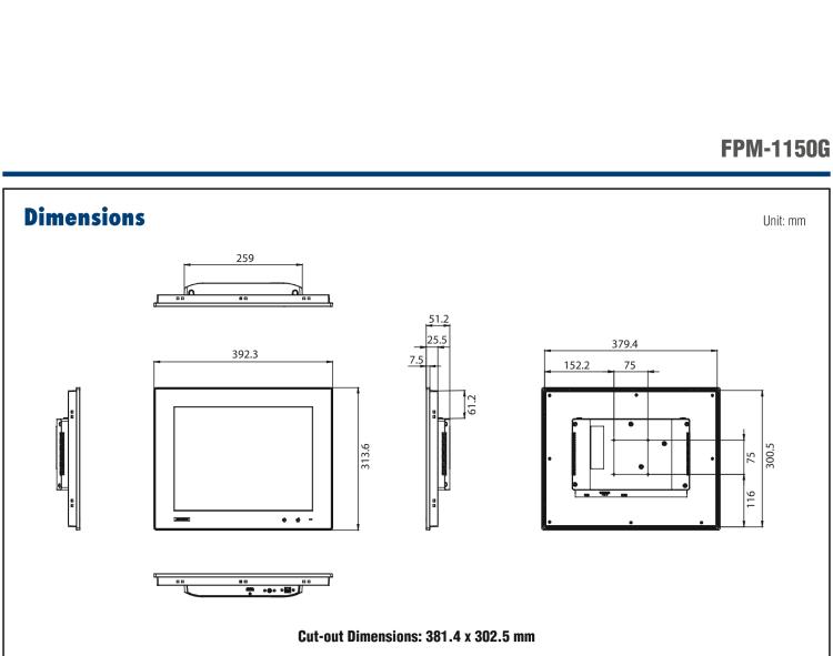 研華FPM-1150G 15”XGA液晶顯示屏工業(yè)顯示器，搭配電阻式觸摸屏及VGA / HDMI接口