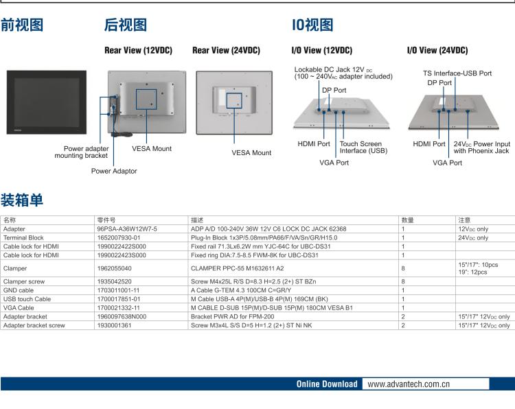 研華FPM-219 19" SXGA Industrial Monitors with Resistive Touch Control, Direct HDMI, DP, and VGA Ports