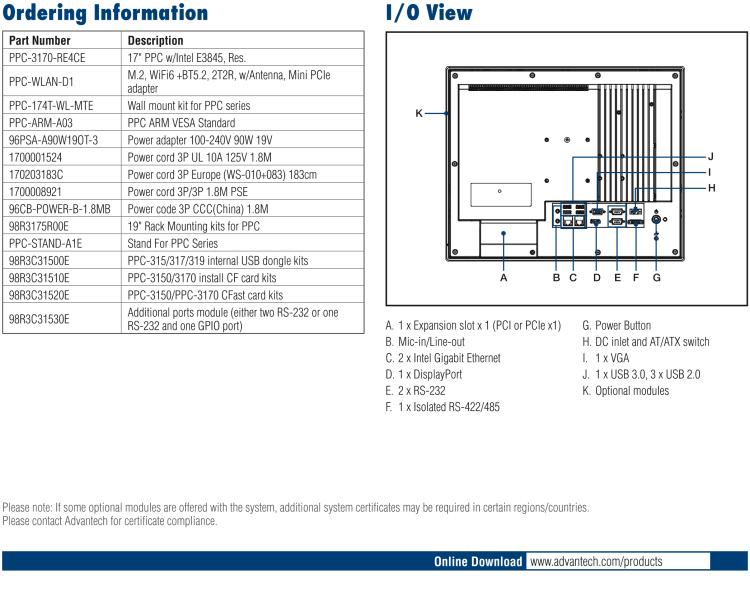 研華PPC-3170-RE4BE 17" 無(wú)風(fēng)扇工業(yè)平板電腦, 搭載 Intel? Atom? E3845 四核心處理器