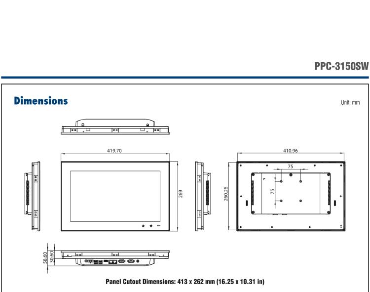 研華PPC-3150SW 15.6" 寬屏無(wú)風(fēng)扇工業(yè)平板電腦，搭載 Intel? Pentium? N4200 四核心處理器