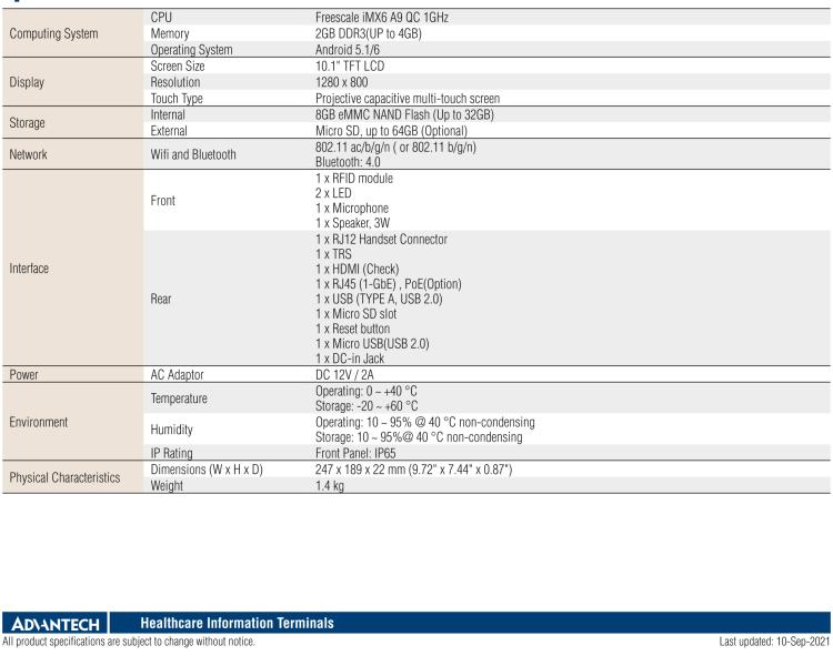 研華HIT-W101L 10.1" Healthcare/Hospitality Information Terminal