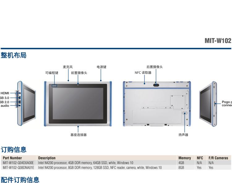 研華MIT-W102 10.1" 醫(yī)療級(jí)平板電腦，搭載 Intel?Pentium? 處理器和電容觸摸屏