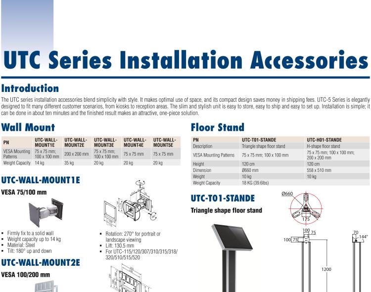 研華UTC-WALL-MOUNT2E 壁掛架 (VESA 100/200 mm)，適用于UTC 系列多功能觸控一體機