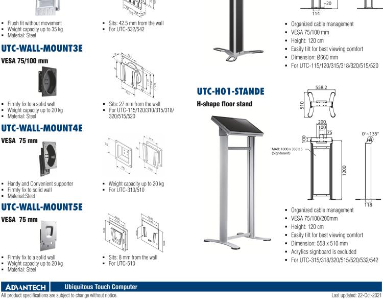 研華UTC-WALL-MOUNT2E 壁掛架 (VESA 100/200 mm)，適用于UTC 系列多功能觸控一體機