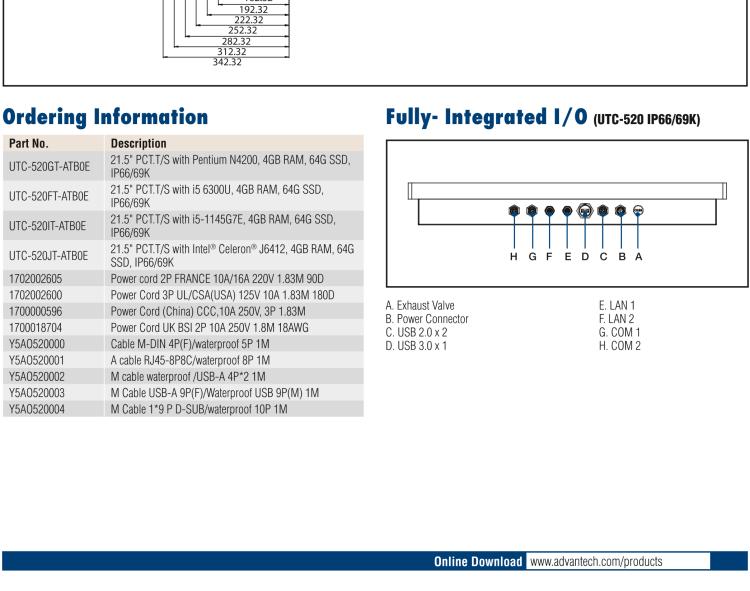 研華UTC-520FT 21.5" Ubiquitous Touch Computer (IP66&69K) with Intel? Core? i5-6300U