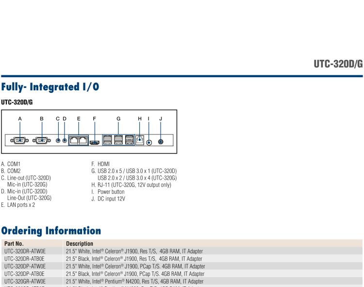 研華UTC-320D 21.5" 多功能觸控一體機(jī)，內(nèi)置Intel? Celeron? J1900處理器