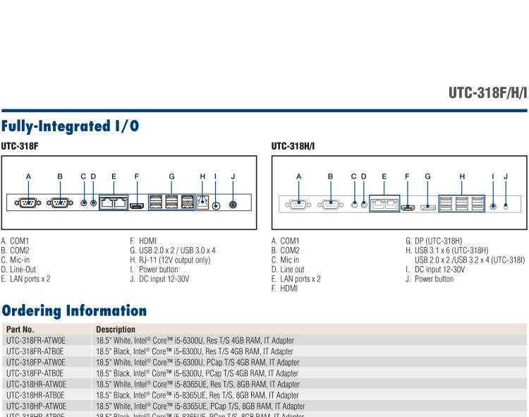 研華UTC-318F 18.5" 多功能觸控一體機 ,內置 Intel? Core? i5-6300U/Core? i3-6100U