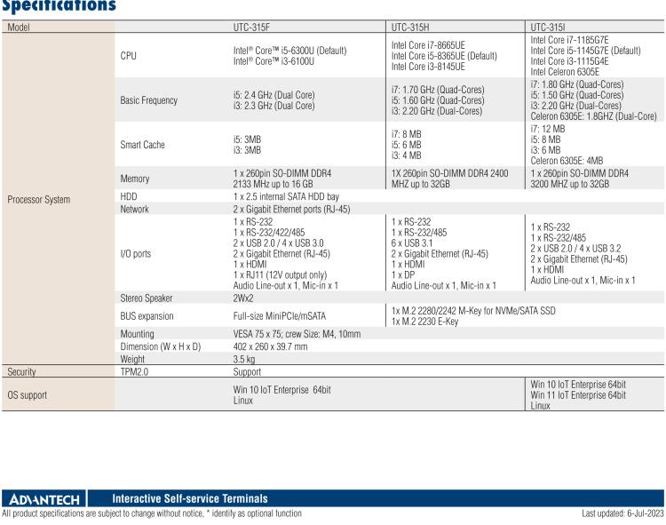 研華UTC-315F 15.6" 多功能觸控一體機，內(nèi)置Intel? Core? i5-6300U