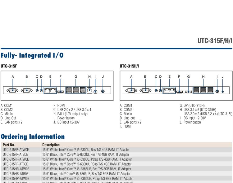 研華UTC-315F 15.6" 多功能觸控一體機，內(nèi)置Intel? Core? i5-6300U