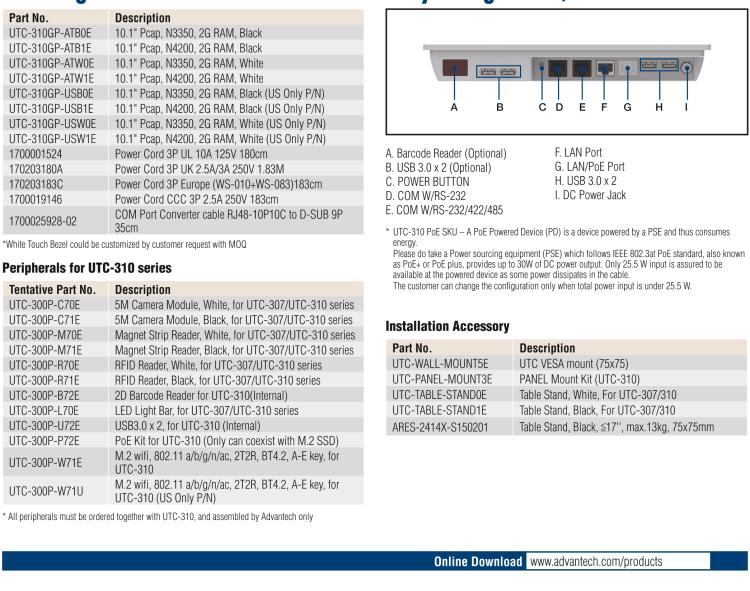 研華UTC-310G 10.1" 多功能觸控一體機(jī)，Intel? Celeron? N3350/Pentium? N4200 處理器