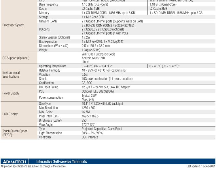 研華UTC-210G 10.1" Open Frame Panel PC with Intel? Celeron? N3350 /Pentium? N4200