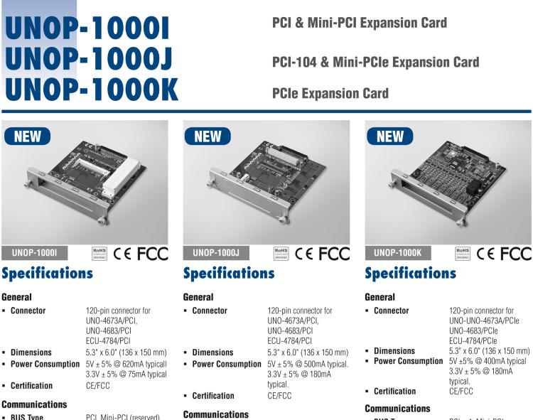 研華UNOP-1000J PCI-104 & Mini-PCIe Expansion Card