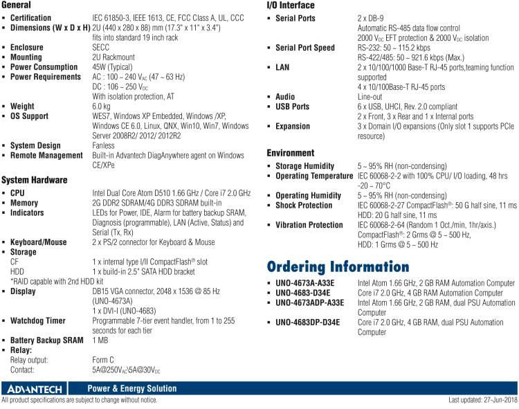 研華UNO-4673A Intel? Atom ? D510 變電站專用機(jī)，帶6×LAN, 2×COM, 3×擴(kuò)展槽