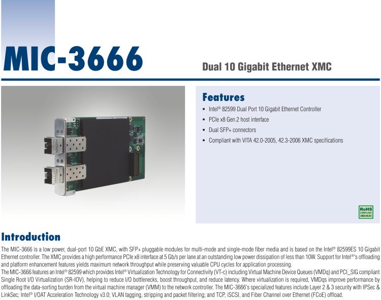 研華MIC-3666 Dual 10 Gigabit Ethernet XMC