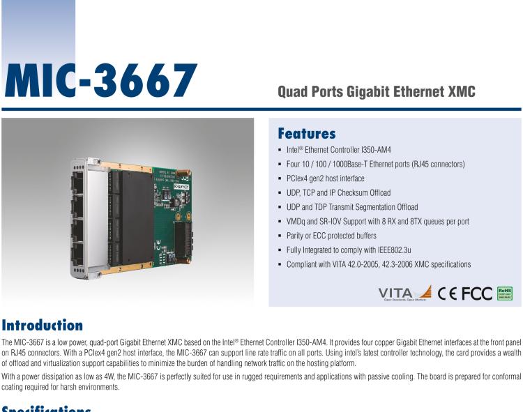 研華MIC-3667 Quad Ports Gigabit Ethernet XMC