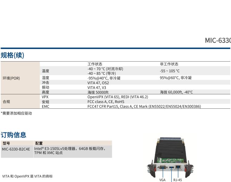 研華MIC-6330 3U OpenVPX 刀片式主板，搭載 Intel? Xeon?E3v5 與 E3v6 系列處理器