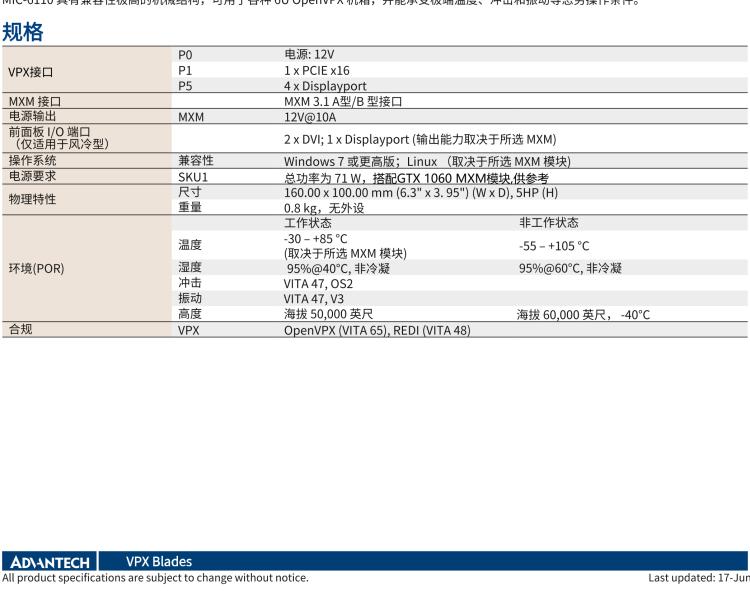 研華MIC-6110 6U OpenVPX MXM計算機