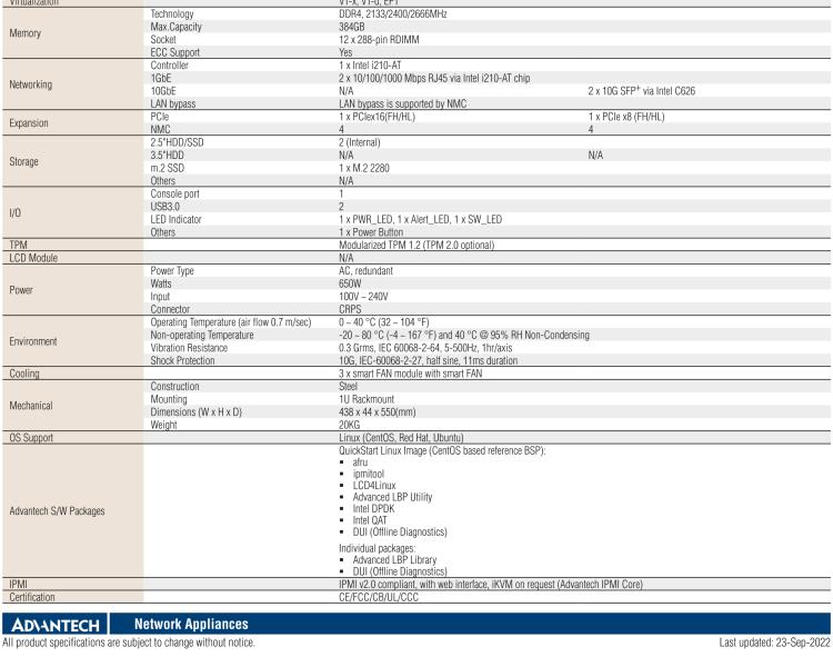 研華FWA-5070 基于Intel?Xeon?處理器可擴展系列1U機架式網(wǎng)絡(luò)應(yīng)用平臺，最高支持4個NMC插槽